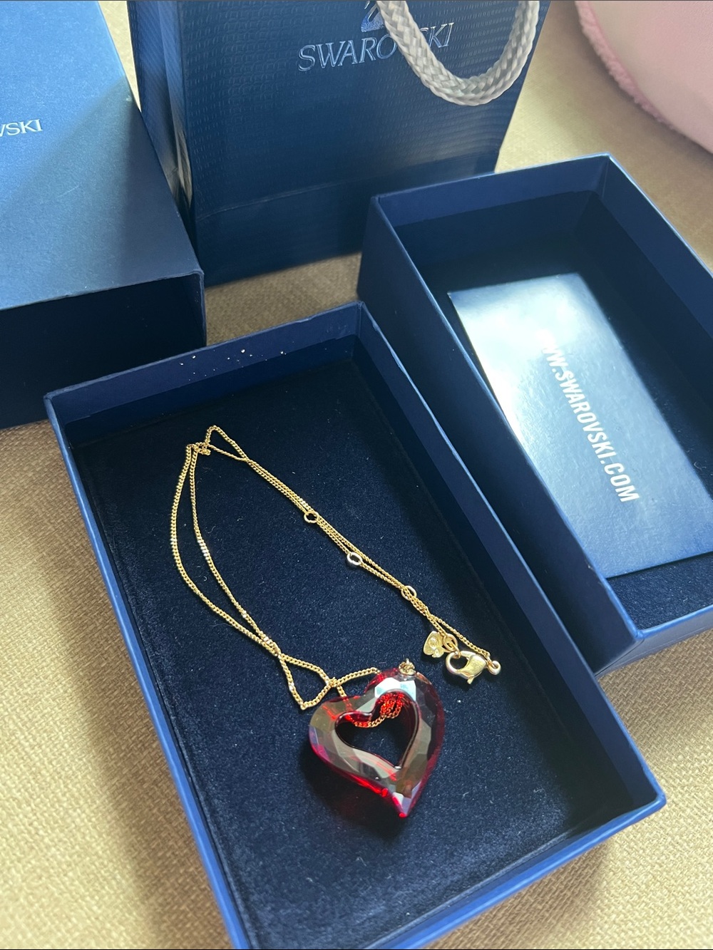 Swarovski Gold Necklace with Red Heart Crystal Pendant